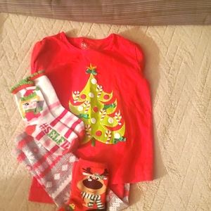 Mixed Lot. 4pc. Holiday Cheer. L/S Shirt. Leggings. Free Socks! 6, 6x.